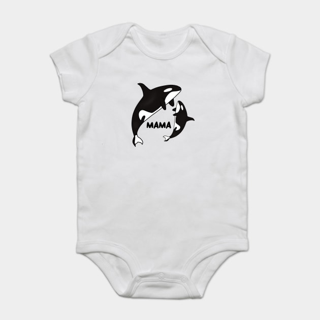 Orca Mama with Cub, Ocean Animal, Whale Baby Bodysuit by logiamerch